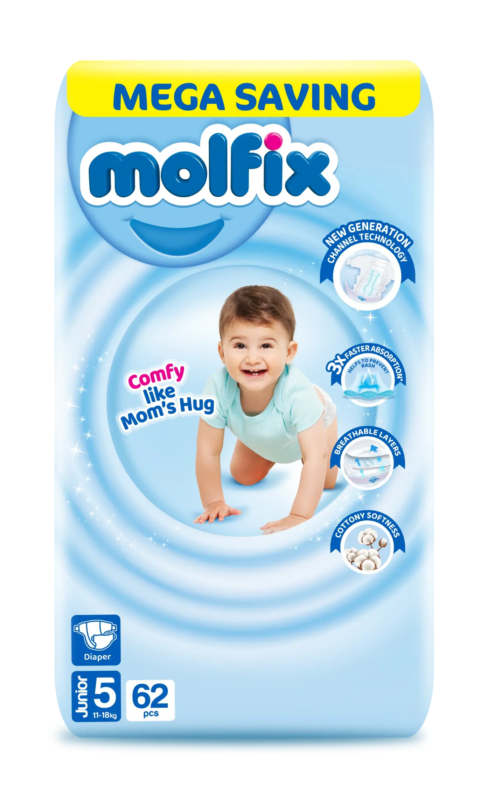 MolfixSize5MegaPack.png Molfix Diapers XL | Size 5 | 62 Pcs - Image 1