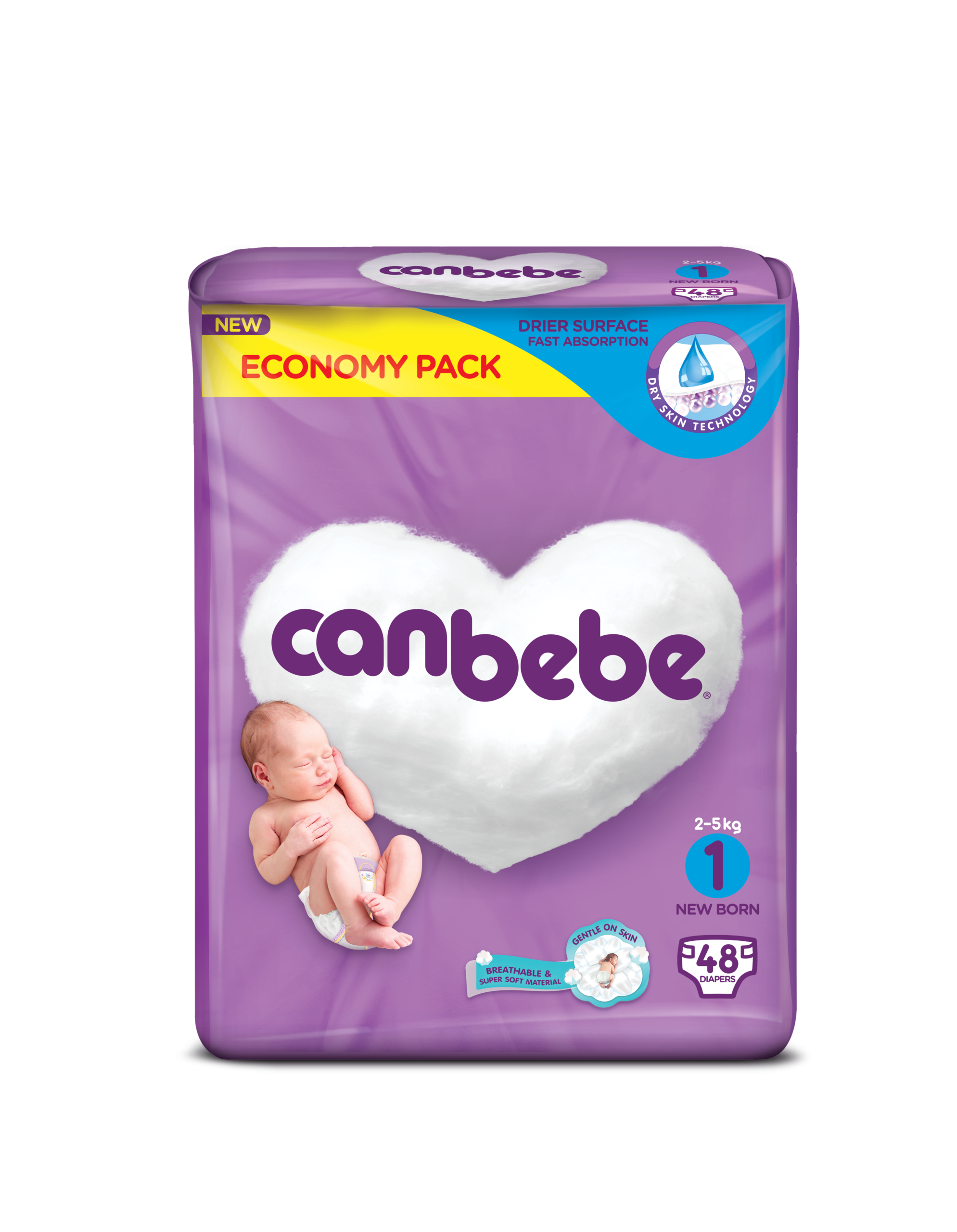 SECO-Pack-Size1-New-Born.png Canbebe Diapers New Born | Size 1 | 48 Pcs - Image 1